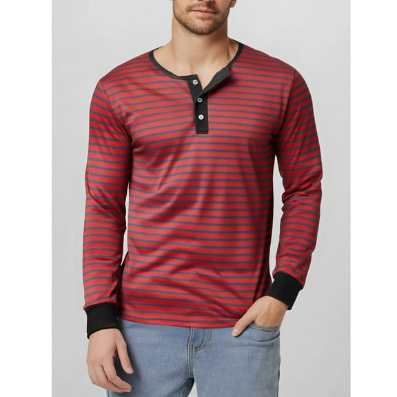 zejinsd Mens Fall Tops Streak Fallow Round Neck Long Sleeve Base Shirt Button Loose Fit Dressy Pullover Sweatshirts