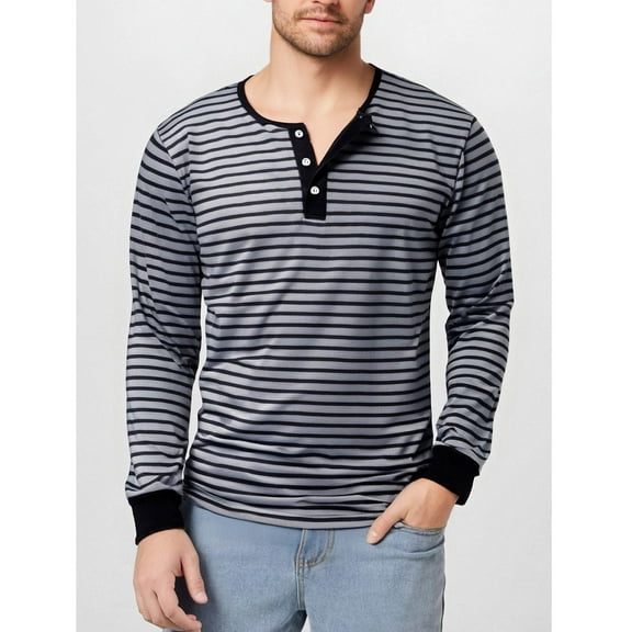 zejinsd Mens Fall Tops Streak Fallow Round Neck Long Sleeve Base Shirt Button Loose Fit Dressy Pullover Sweatshirts