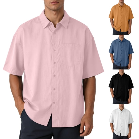 zejinsd Mens Summer Shirts Casual Loose Comfy Short‑Sleeve Tops Trendy Lapel Button Shirts with Chest Pocket for Daily Commute & Outings