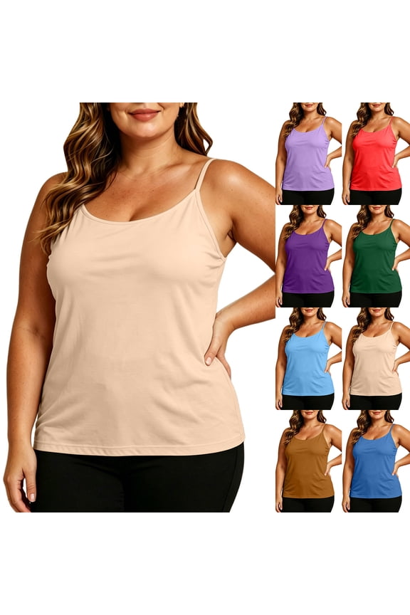 Plus Size Tank Tops for Women Adjustable Thin Strap Camisole with Built In Padded Bra Comfy Loose Sleeveless Tank Top for Home Daily Wear