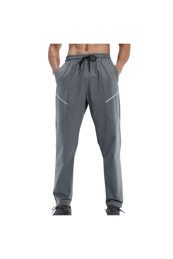Sports Pants for Mens Elastic Fitness Loose Pants Ice Silk Straight Leg Pants with Multi Pocket