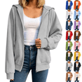 thumbnail image 1 of zejinsd Womens Casual Sweatshirts Fashion Loose Hooded Jacket Long Sleeved Zip Up Sweatshirts Solid Color Daily Outerwear Tops with Pockets, 1 of 7