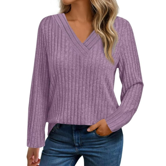 zejinsd Womens Dressy Lightweight Sweaters Long Sleeve Solid-neck Solid Stripe Tunic Ribbed Knit Tops Soft Comfy Pullover Sweater