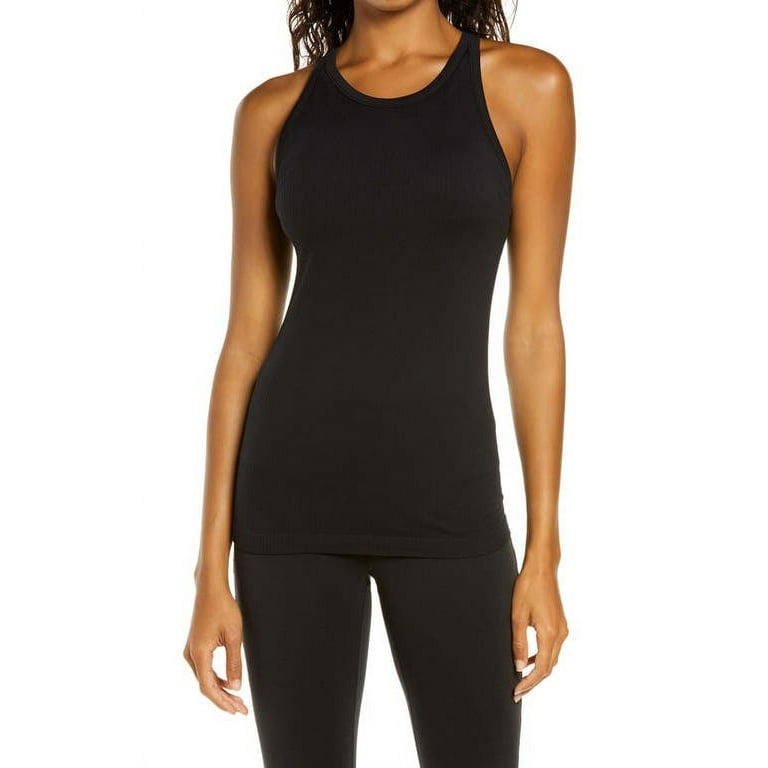 zella Pure Seamless Ribbed Racerback Tank Top in Black at Nordstrom, Size  Large