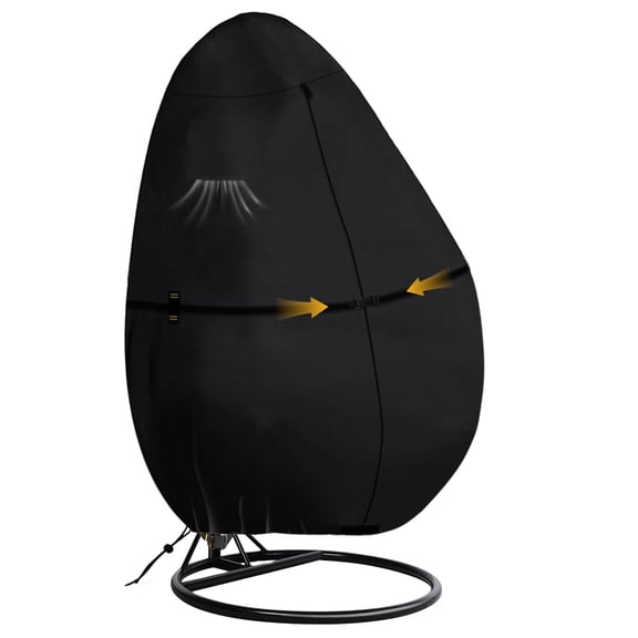 Seapisode Outdoor Egg Chair Cover Waterproof with Zipper, UV Resistant & Windproof All-Weather Hanging Egg Chair Cover, Fade and Tear Resistant Hanging Chair Covers, 91" x 80", Black