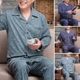 thumbnail image 1 of zeranth 1 Set Men Pajamas Set Spring Summer Lapel Long Sleeve Loose Single-breasted Wide Leg Homewear Shirt Pants Set Mid-aged Father Sleepwear, 1 of 7