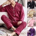 thumbnail image 1 of zeranth 1 Set Men Sleepwear Solid Color Long Sleeved Single Breasted Home Wear Ice Silk Loose Plus Size Pajamas Set for Home, 1 of 7