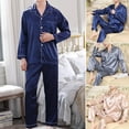 thumbnail image 1 of zeranth 2pcs/Set Men Pajamas Set Satin Lapel Long Sleeve Single-breasted Patch Pocket Elastic Waist Soft Wide Leg Men Homewear Shirt Pants Set Fall Spring Sleepwear, 1 of 6