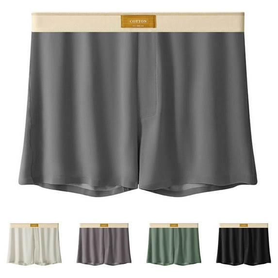 zeranth Men Boxer Underwear Mid-rise Wide Elastic Waistband Loose Fit Shorts Briefs Patchwork Color U-Convex Ice Silk Panties