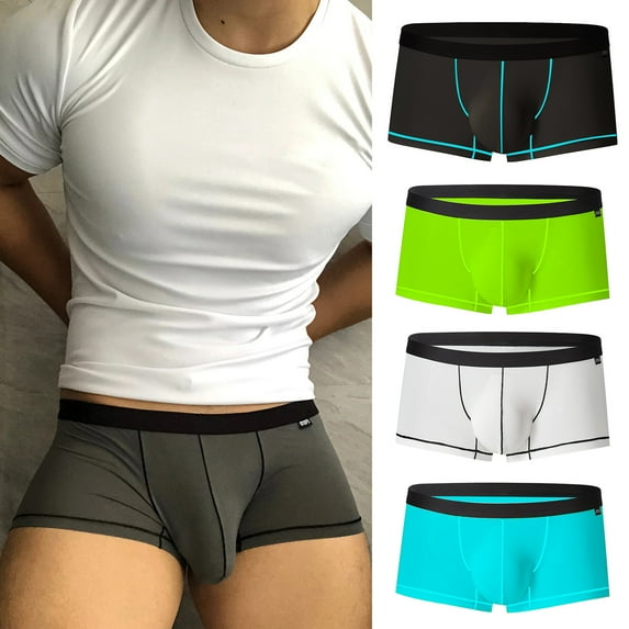 zeranth Men Boxer Underwear Summer Patchwork Color U-Convex Ice Silk Thin Boxer Briefs Sexy Translucent Traceless Panties