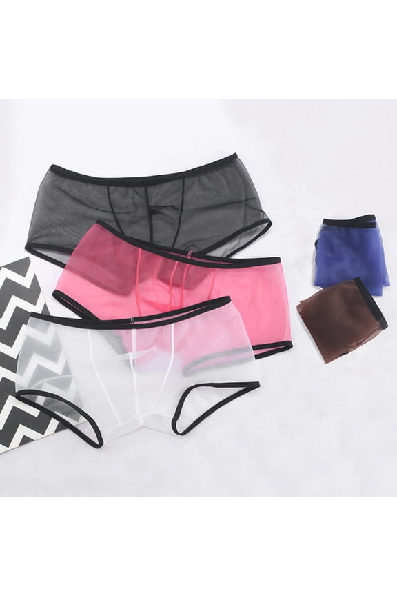 Men Boxer Underwear Transparent Mesh Perspective Shorts Panties Low-rise Moisture-wicking Boxer Shorts