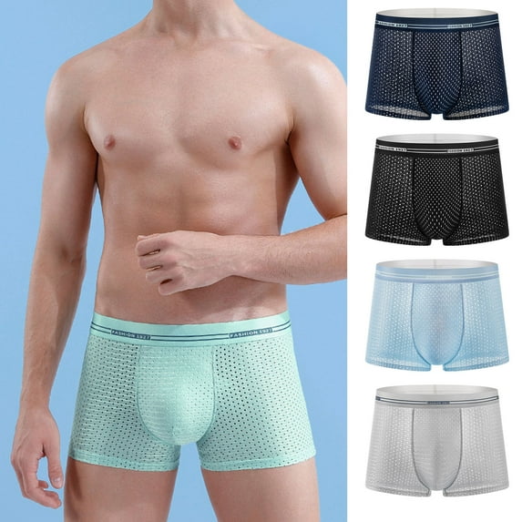 zeranth Men Boxers Breathable Seamless Thin Hollow Out Ice Silk Cooling Anti-septic U Convex Plus Size Men Panties Men Underwear