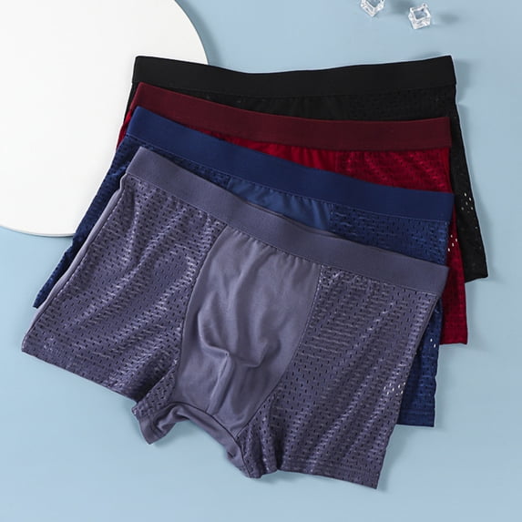 zeranth Men Boxers Elastic Mid Waist Solid Color Ice Silk Mesh Seamless Soft Breathable U Convex Quick Dry Moisture-wicking Firm Stitching Men Underpants Underwear