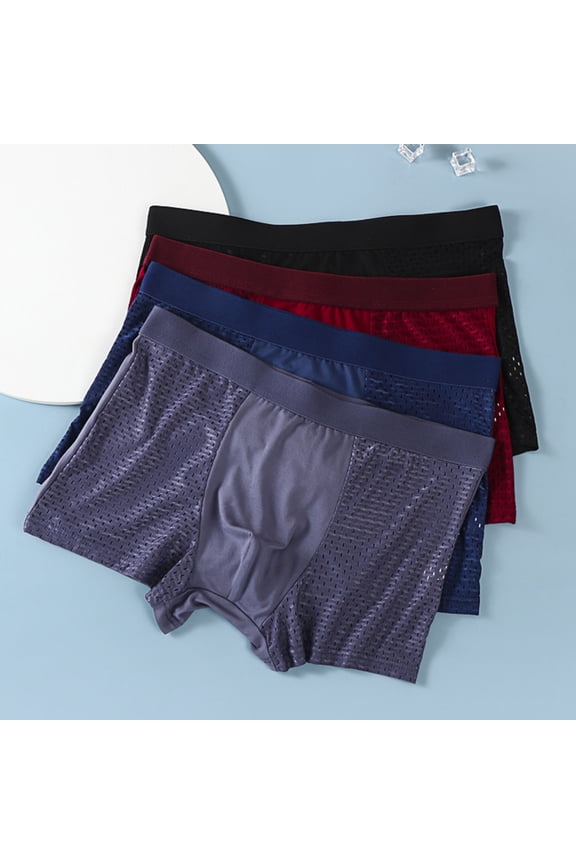 Men Boxers Elastic Mid Waist Solid Color Ice Silk Mesh Seamless Soft Breathable U Convex Quick Dry Moisture-wicking Firm Stitching Men Underpants Underwear