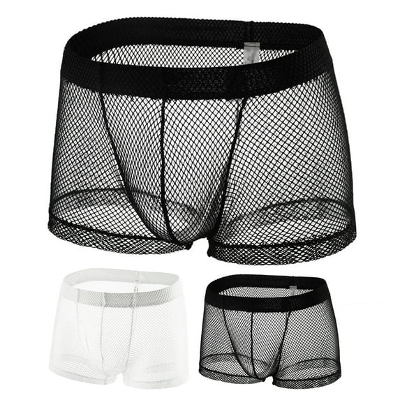 zeranth Men Boxers See-through Mesh Thin Low Waist Elastic Soft Breathable Solid Color U Convex Anti-septic Men Underpants Underwear