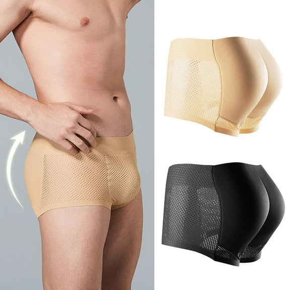 zeranth Men Breathable Mid-rise Underpants Solid Color Butt Lift Shaper Hip Pad Shorts Panties Fake Butt Seamless Underwear
