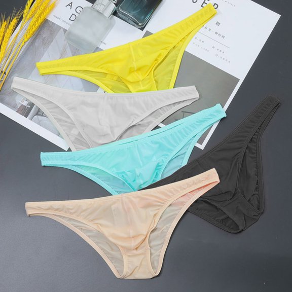 zeranth Men Briefs Ice Silk Ultra-Thin Low-Waist Underwear U-Convex Solid Color Elastic Breathable Panties Daily Wear