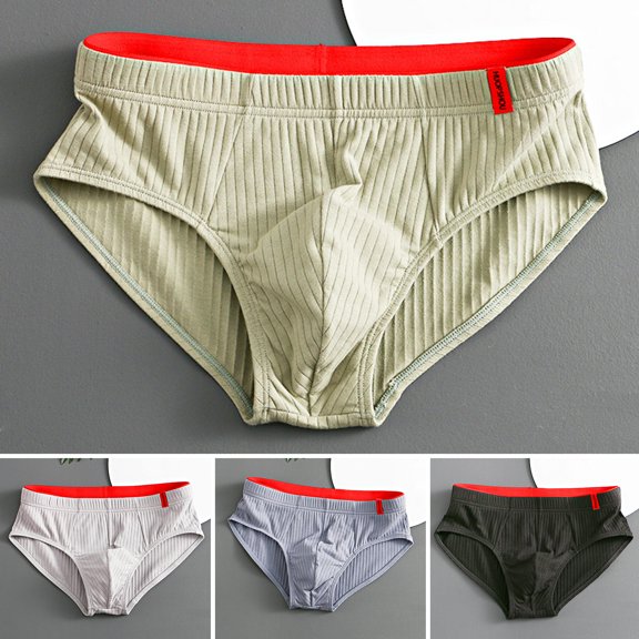 zeranth Men Briefs Mid Waist Elastic Soft Breathable Anti-septic U Convex Striped Solid Color Casual Men Underpants Underwear