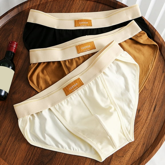 zeranth Men Briefs Mid Waist Solid Color Soft Breathable Moisture-wicking Cotton Quick-drying Thin Loose Elastic Anti-shrink Men Underpants Underwear