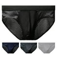 thumbnail image 1 of zeranth Men Briefs Mid-rise Elastic Waist Mesh Stitching Ice Silk Panties Breathable Solid Color U-Convex Underwear Daily Wear, 1 of 7