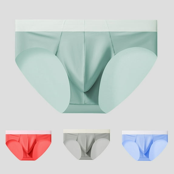 zeranth Men Briefs Mid-rise Elastic Waistband U-convex Panties Patchwork Color Ice Silk Seamless Underwear Daily Wear
