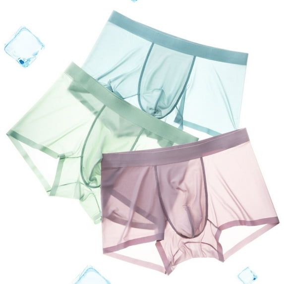zeranth Men Ice Silk Shorts Briefs Mid-rise Elastic Waist Slim Fit Underwear Ultra-thin U-convex Solid Color Panties