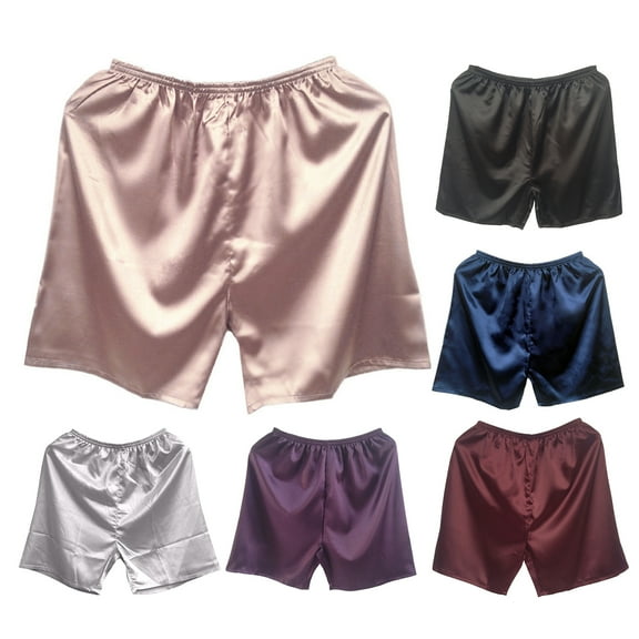 zeranth Men Imitation Silk Casual Shorts Elastic Waistband Sleeping Shorts Smooth Fabric Wide Leg Short Pants Homewear