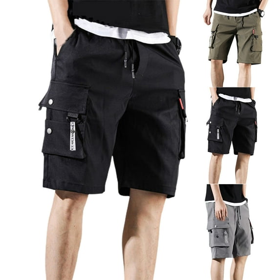 zeranth Men Pants Solid Color Multi-pockets Deep Crotch Casual Summer Shorts for Home