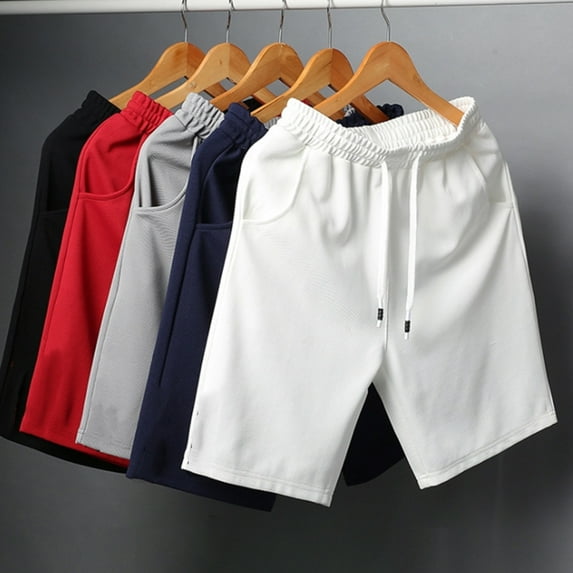 zeranth Men Shorts Solid Color Loose Elastic Waist Colorfast Students Shorts for Daily Wear