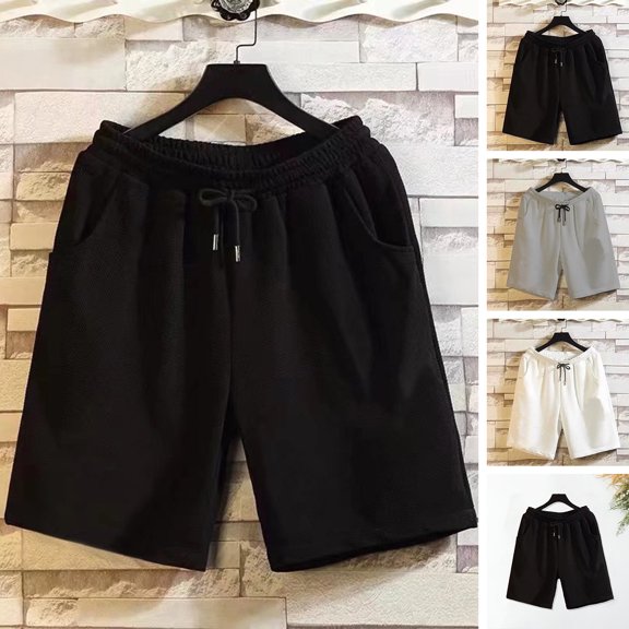 zeranth Men Sport Shorts Elastic Waist Solid Color Loose Drawstring Deep Crotch Daily Wear Wide Leg Knee Length Men Sweatpants Men Clothes