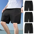 thumbnail image 1 of zeranth Men Sport Shorts Solid Color Straight Elastic Waist Casual Daily Wear Zipper Pockets Retro Thin Above Knee Length Summer Shorts Men Clothes, 1 of 6