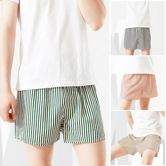 zeranth Men Striped Boxer Briefs Cotton Underwear Soft Breathable Elastic Waistband Casual Versatile Home Sleepwear Shorts