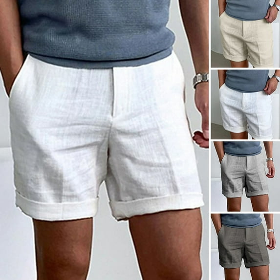 zeranth Men Suit Shorts Button Zipper Fly Solid Color Casual Shorts with Pockets Straight Wide Leg Thin Short Pants Workwear