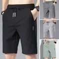 thumbnail image 1 of zeranth Men Summer Casual Shorts Elastic Drawstring Waist Straight Wide Leg Shorts Pockets Design Ice Silk Solid Color Sport Shorts, 1 of 6