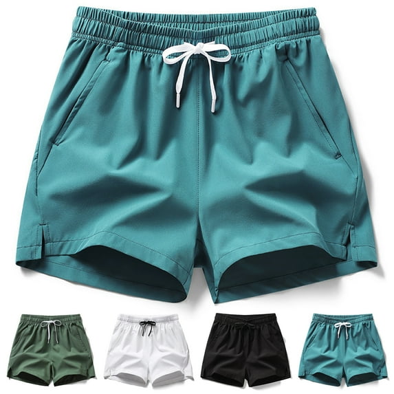 zeranth Men Summer Casual Shorts Mid-rise Elastic Waistband Pockets Beach Shorts Solid Color Wide Leg Loose Fit Fitness Shorts