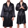 thumbnail image 1 of zeranth Men Summer Imitation Silk with Pockets Waist Belt Bath Robe Home Gown Sleepwear, 1 of 3