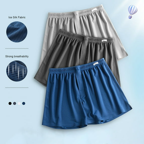 zeranth Men Summer Shorts Ice Silk Sleep Shorts Elastic Waist Hollow Out Plated Soft Casual Beathable Above Knee Length Solid Color Homewear Shorts