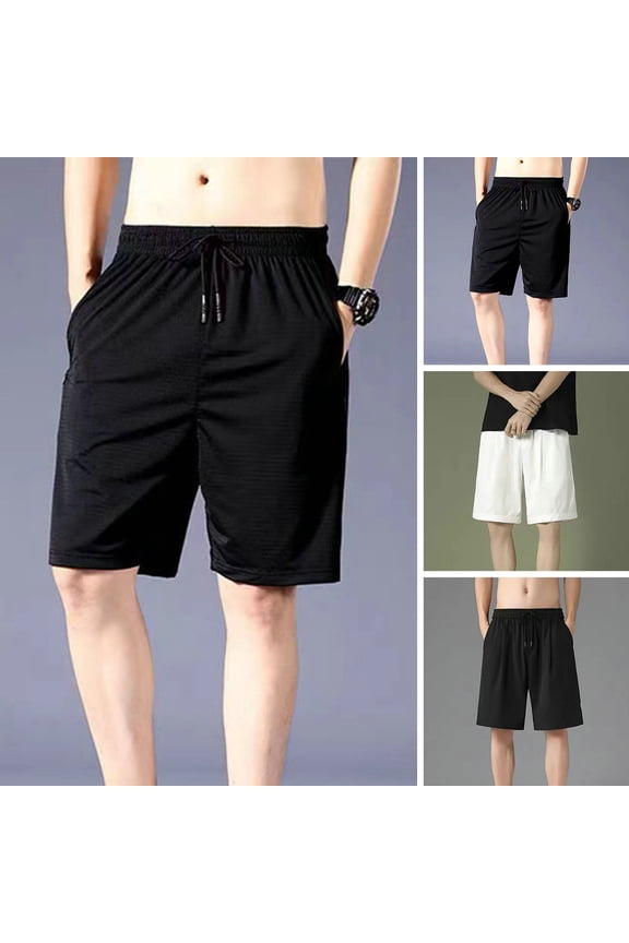 Men Summer Shorts Quick Dry Breathable Elastic Waist Pocket Drawstring Sports Thin Mesh Cooling Summer Short Pants Male Clothes