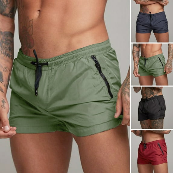 zeranth Men Summer Sports Shorts with Zipper Pocket Elastic Waist Drawstring Quick-Dry Shorts Solid Color Outdoor Workout Running Shorts