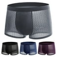 thumbnail image 1 of zeranth Men Summer Underwear Mid-rise Wide Elastic Waistband Boxer Briefs U-convex Thin Ice Silk Mesh Shorts Panties Underpants, 1 of 7