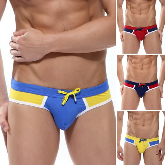 zeranth Men Swimming Briefs Color Matching Elastic Drawstring Slim Fit Soft Breathable Anti-septic Low Waist Swimwear Beach Srfing Triangle Shorts
