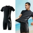 thumbnail image 1 of zeranth Men Swimming Shorts Water Sport Top O Neck Short Sleeve Slim Fit Elastic Breathable Quick-drying Striped Knee Length Pants Surfing Wading Sports Clothes Swimwear, 1 of 7