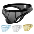 thumbnail image 1 of zeranth Men Thong Low Rise Elastic Waist U-Convex Briefs Solid Color See-through Smooth Lines Thin Panties Daily Wear, 1 of 6