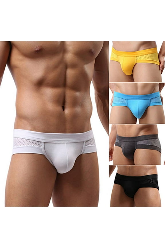 Men\'s Sexy Mesh Modal Triangle Underwear Breathable Solid Briefs Underpants
