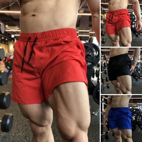 zeranth Mid-Rise Elastic Waistband Drawstring Pockets Men Shorts Summer Solid Color Loose Fitness Shorts