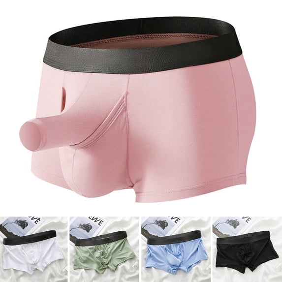 zeranth Mid-Rise Elastic Waistline Men Panties Simple Patchwork Color U Convex Shorts Briefs