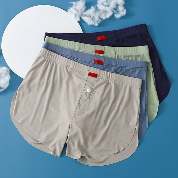 zeranth Summer Boxer Underwear Mid-rise Elastic Waistband Ice Silk Shorts Briefs Loose Fit Solid Color Boxer Briefs