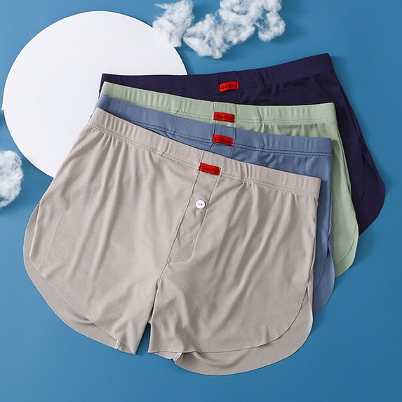 zeranth Summer Boxer Underwear Mid-rise Elastic Waistband Ice Silk Shorts Briefs Loose Fit Solid Color Boxer Briefs