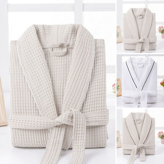 zeranth Unisex Nightgown V Neck Lace-up Waist Loose Long Sleeve Pockets Solid Color Sleepwear Spring Towel Bathrobe Hotel Dressing Gown Beauty Parlor Soft Shower Gown