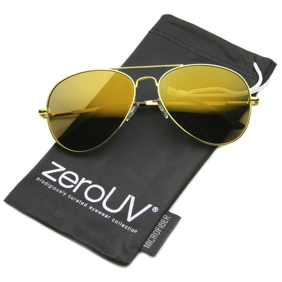zeroUV Classic Metal Frame Spring Hinges Aviator Sunglasses, Golden